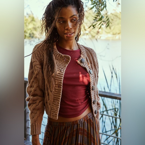 🎉LAST PIECE🎉Free People Bonfire Cardi Beaver‎ Fur - Picture 4 of 9